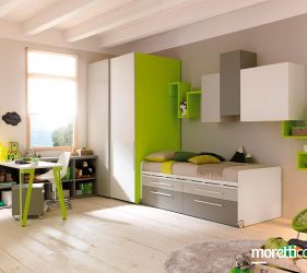 cameretta da bambini con arredo verde di moretticompact